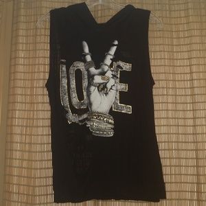 Peace n love sz l ripped up hoodie muscle tee